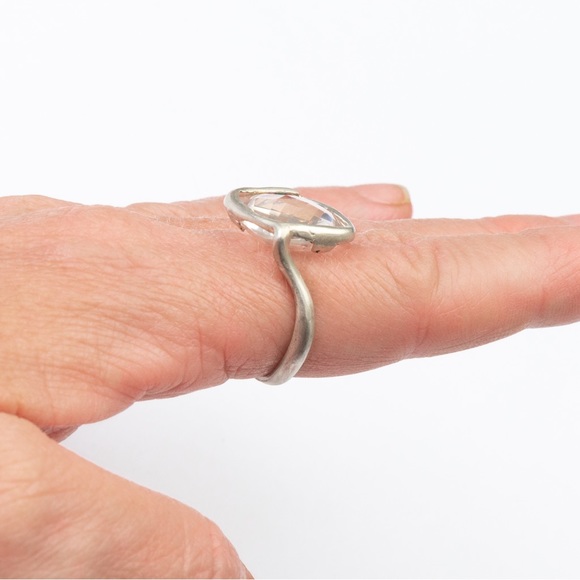 Vintage clear faceted stone silver ring & large stone unique eye catching 7.25 - Picture 14 of 16